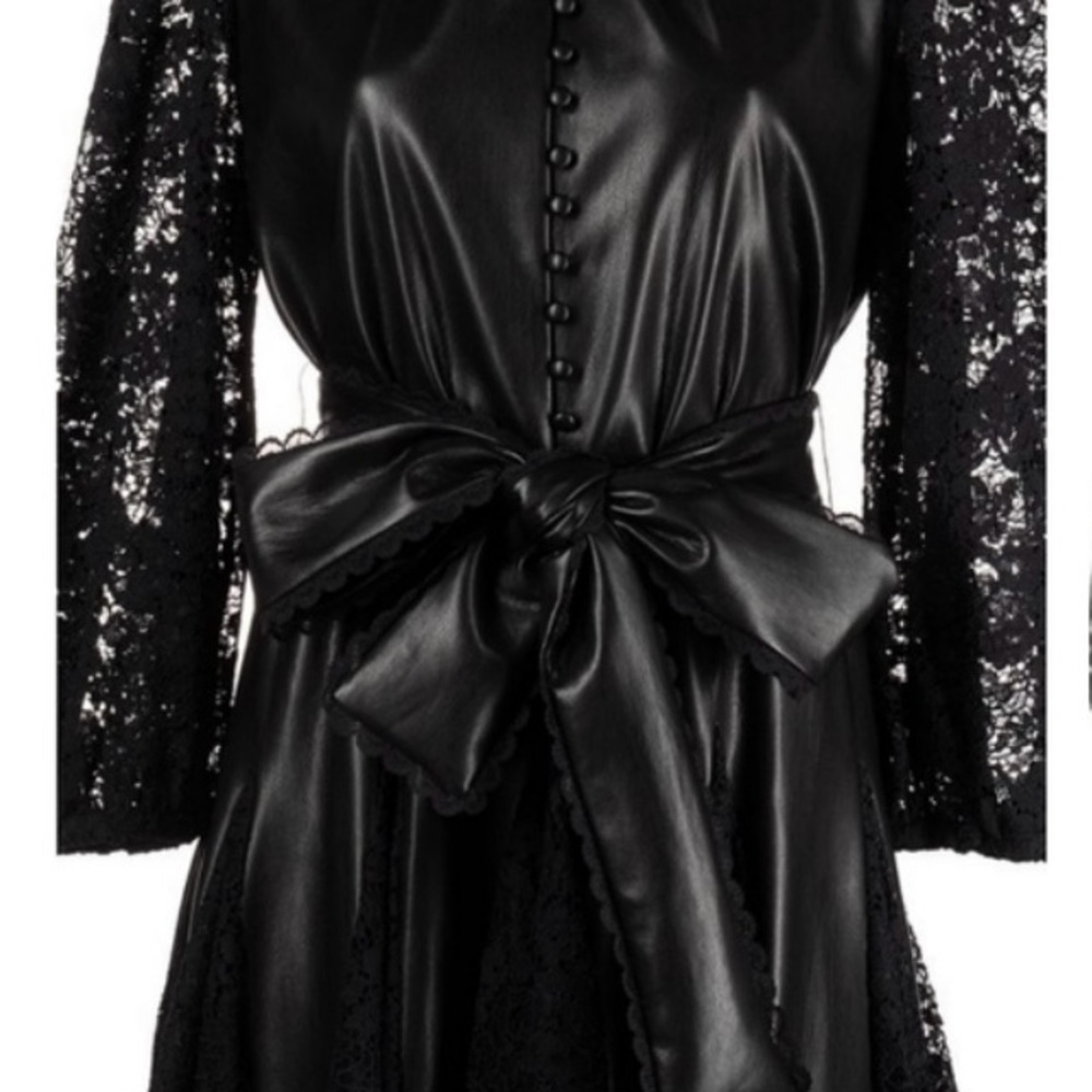 Alice + Olivia Black Lace and Vegan Leather Dress